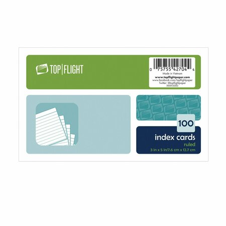 TOP FLIGHT Index Cards Ruled 100Ct 3X5In 4630712